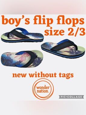 Wonder Nation Youth Boys Palm Tree Flip Flops Size 2/3 NEW without Tags